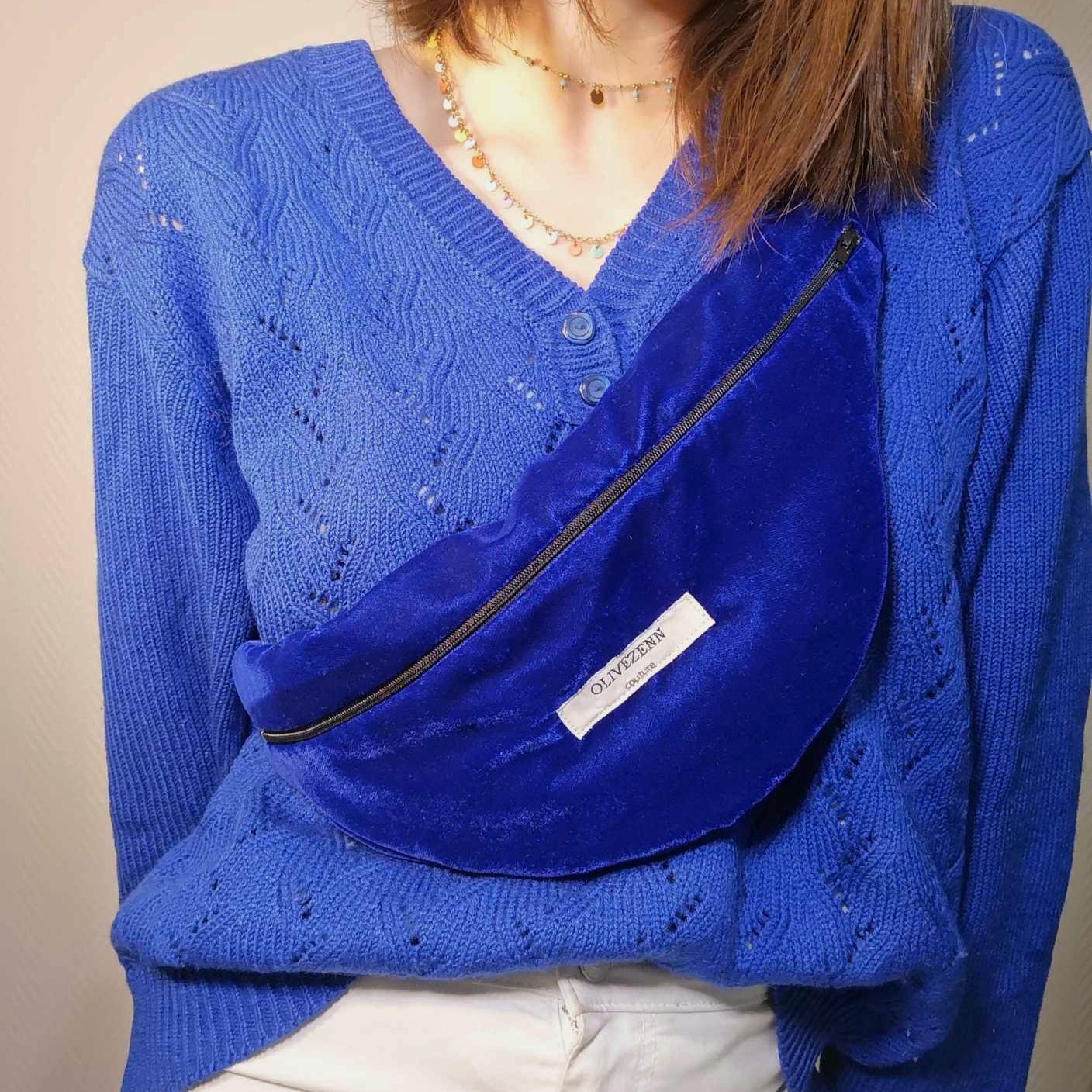 Sacoche banane velours Bleu électrique