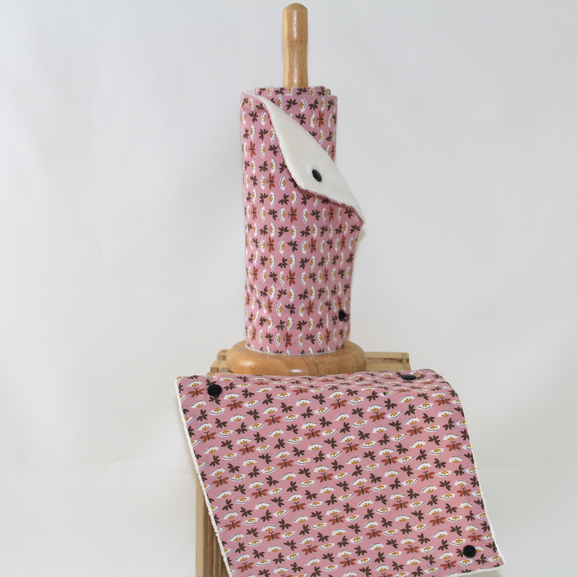 Rouleau Essuie-tout lavable papillons rose